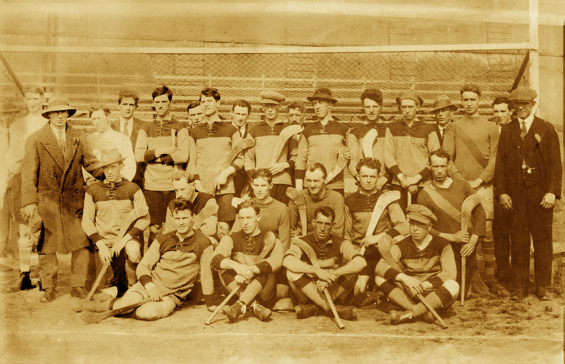 GALWAY: ALL-IRELAND SENIOR HURLING CHAMPIONS 1923Front Row: (left to right) Leonard McGrath (Mullagh), Michael Dervan (Tynagh), Mick Kenny captain (Tynagh),  James Morris (Gort), Second Row: (left to right) Tom Fleming (Galway City), Jim Power (Tynagh), John ‘Junior’ Mahony (Ardrahan), Ignatius Harney (Tynagh), Mick Gill (Ballindereen), Michael Callanan (Craughwell). Back Row: (left to right) Jack Berry Trainer (Gort), Jack Dervan (Tynagh), Andy Kelly (Tynagh), Richard Morrissey (Craughwell), Martin King (Galway City), Edward Gilmartin (Gort), James ‘Staf’ Garvey (Cappatagle), Bernard Gibbs (Gort), Michael King (Galway City) and Tom Kenny Galway County Board Chairman (Craughwell).