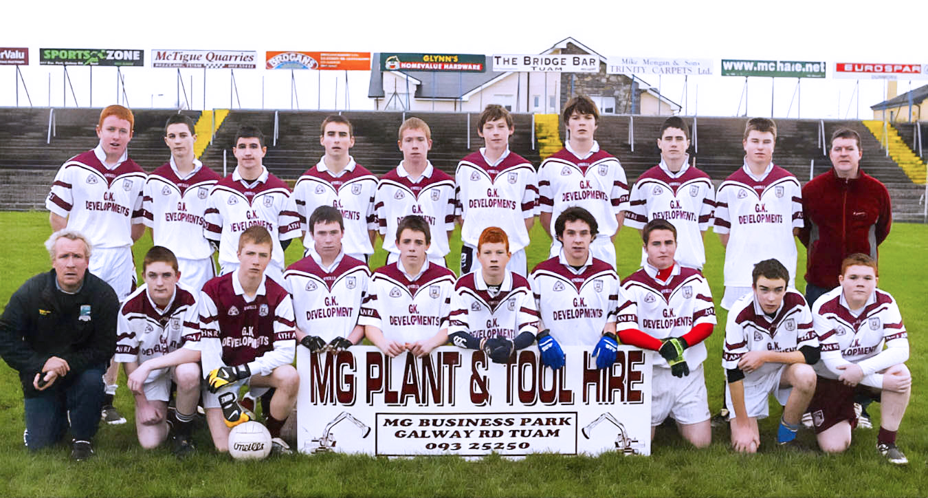 The Athenry team which defeated Dunmore McHales in the U-16 Division 2 Football Shield Final. Back Row(left to right). Mark Hannon, Kevin Madden, Colin Whyte, Conor Burke, Jack Gibbons, Thomas Flynn, Gary O'Brien, Dara Glynn, James Divilly, Thomas Flynn(Selector). Front. Mike Gibbons(Manager), Daniel Conman, William Dooley, Owen Donnellan, Ciarain Cleary, Keith Loughnane, Conor Caulfield, Conor Fanning, Kevin Maroney, Noel Grealish.